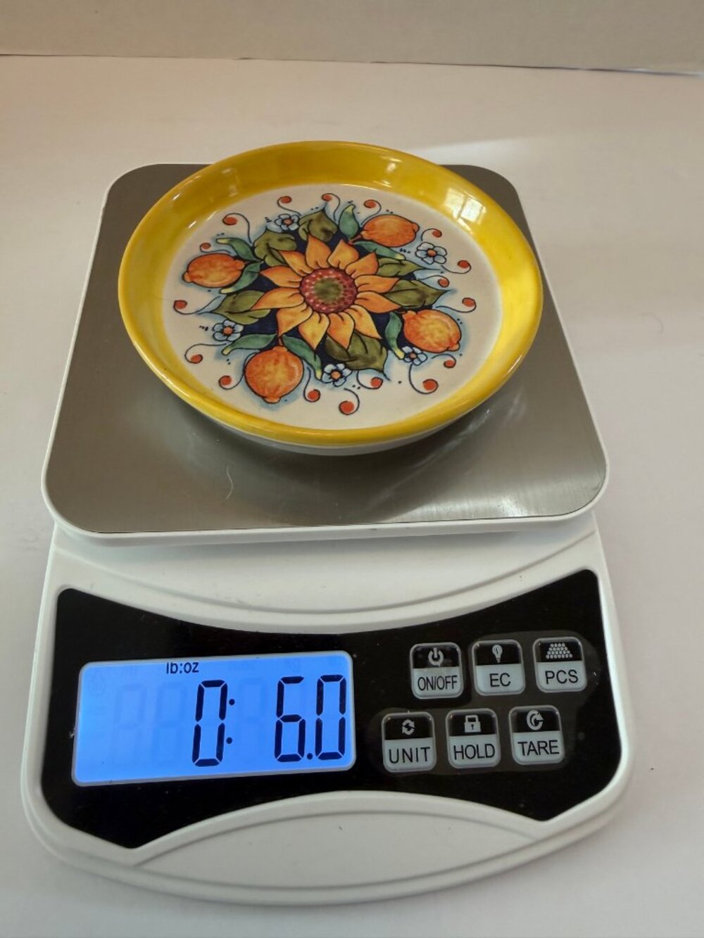 San Gimignano Italy Ceramic Dish Tuscan Majolica Sunflower Lemon 4.5 Inch OBO - Picture 4 of 6